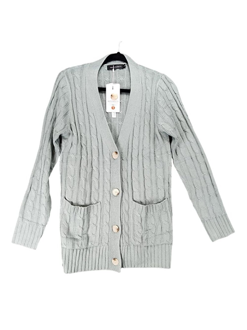 Merokeety Sweater Womens Small Green Long Sleeve Button Up Knit Cardigan *NWT*